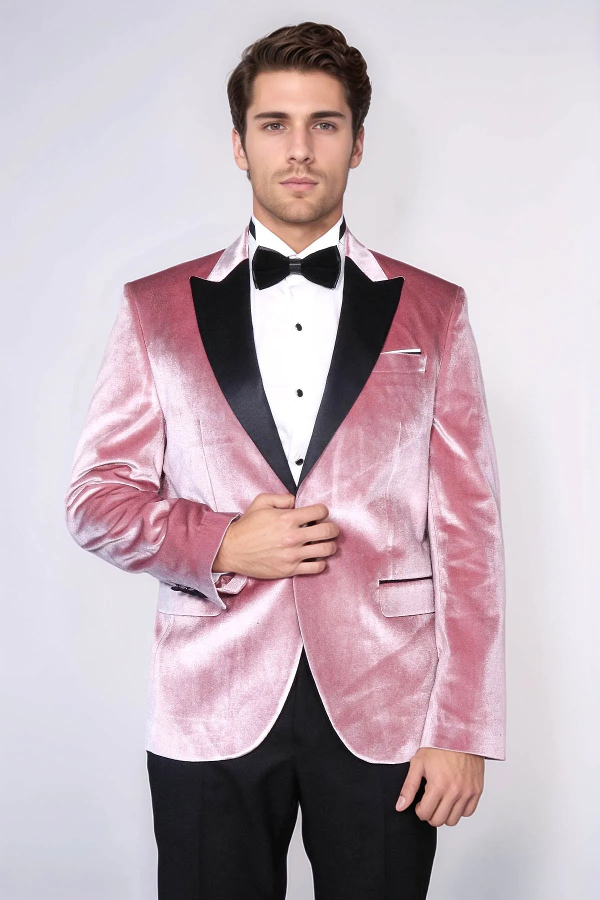 Slim Fit Peak Lapel Velvet Pink Men Prom Blazer