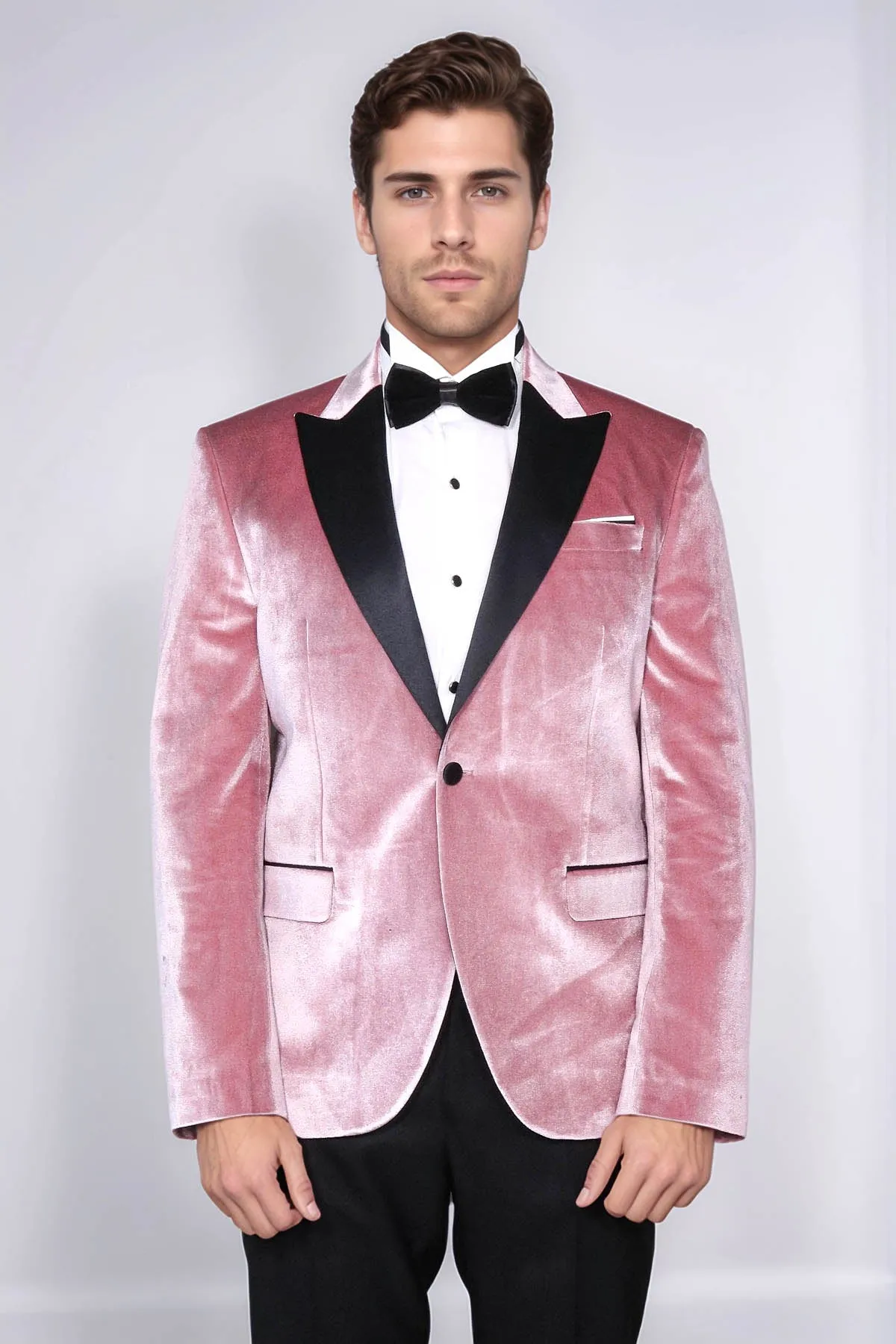 Slim Fit Peak Lapel Velvet Pink Men Prom Blazer
