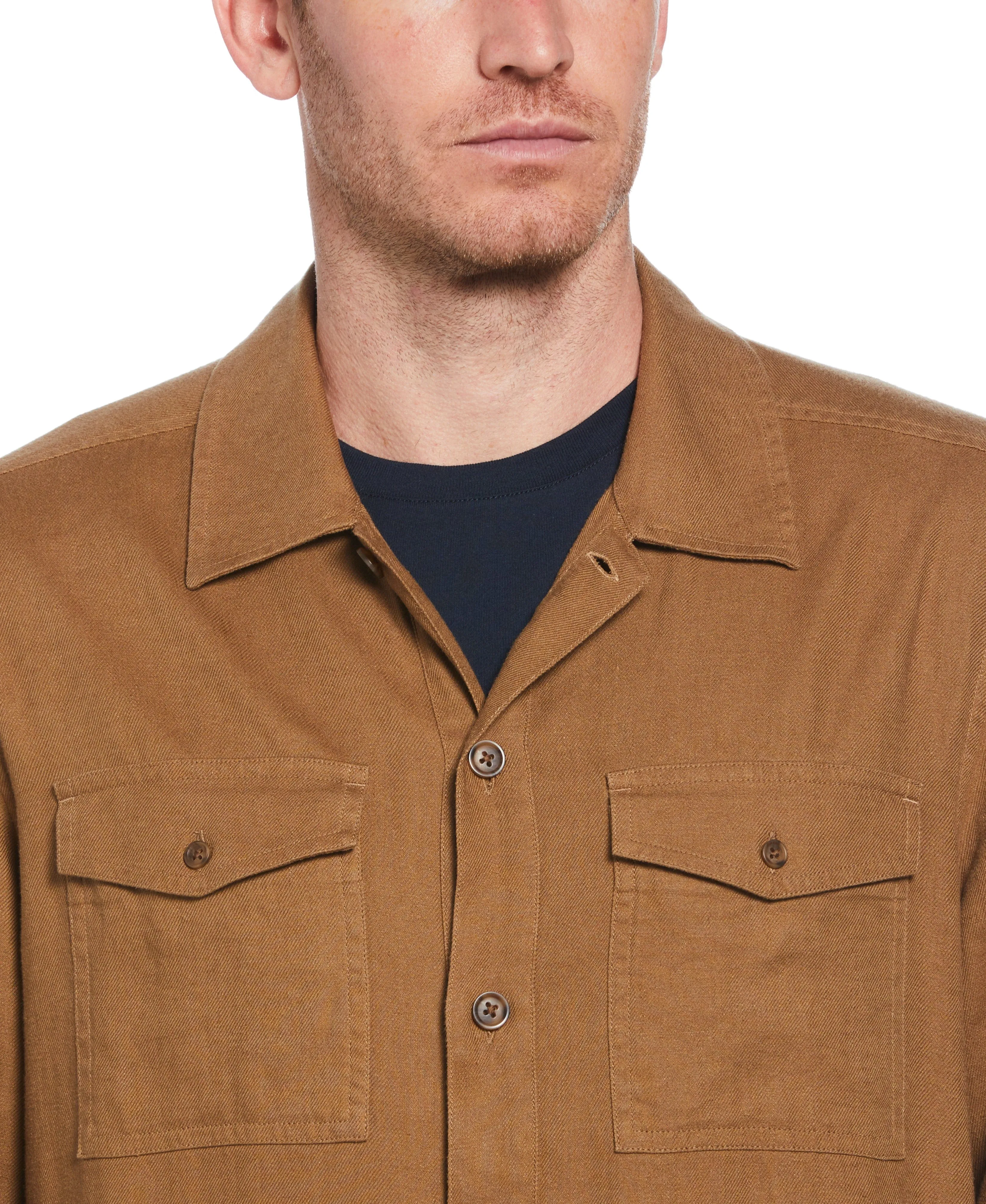 Slim Fit Solid Twill Button Down Shirt
