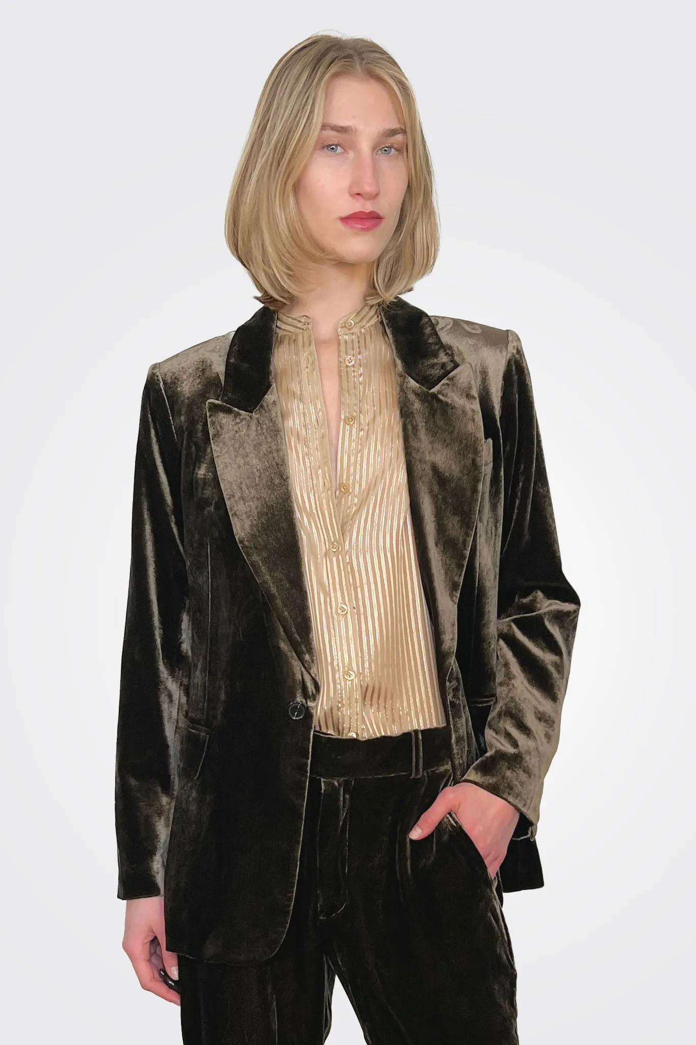 Slim Velvet Blazer - Espresso