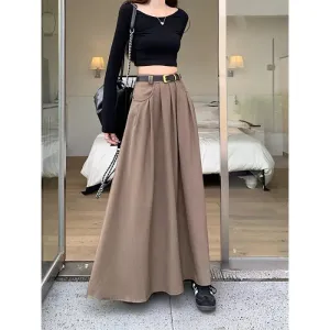 Solid Khaki Color Long Cargo Skirt
