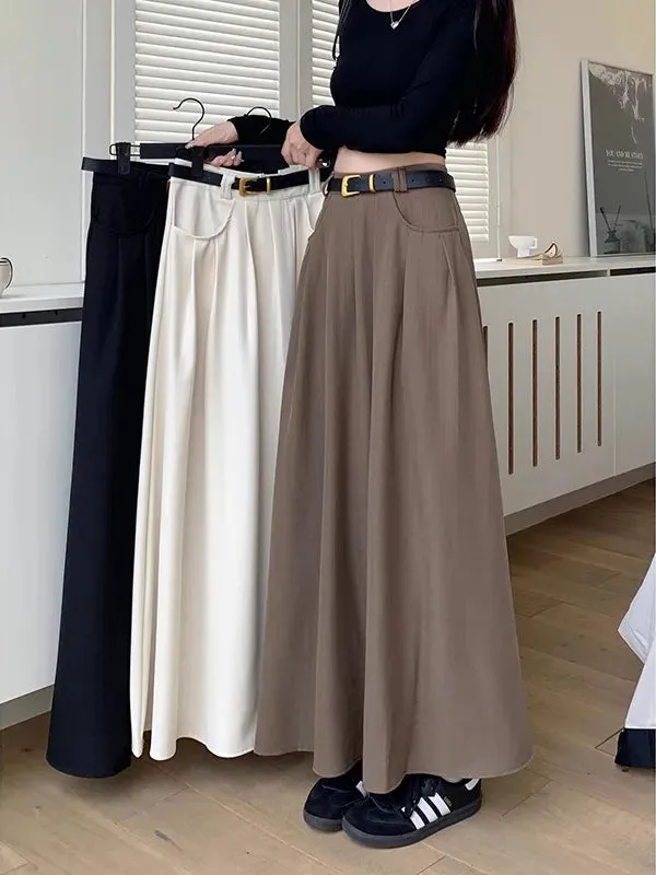 Solid Khaki Color Long Cargo Skirt