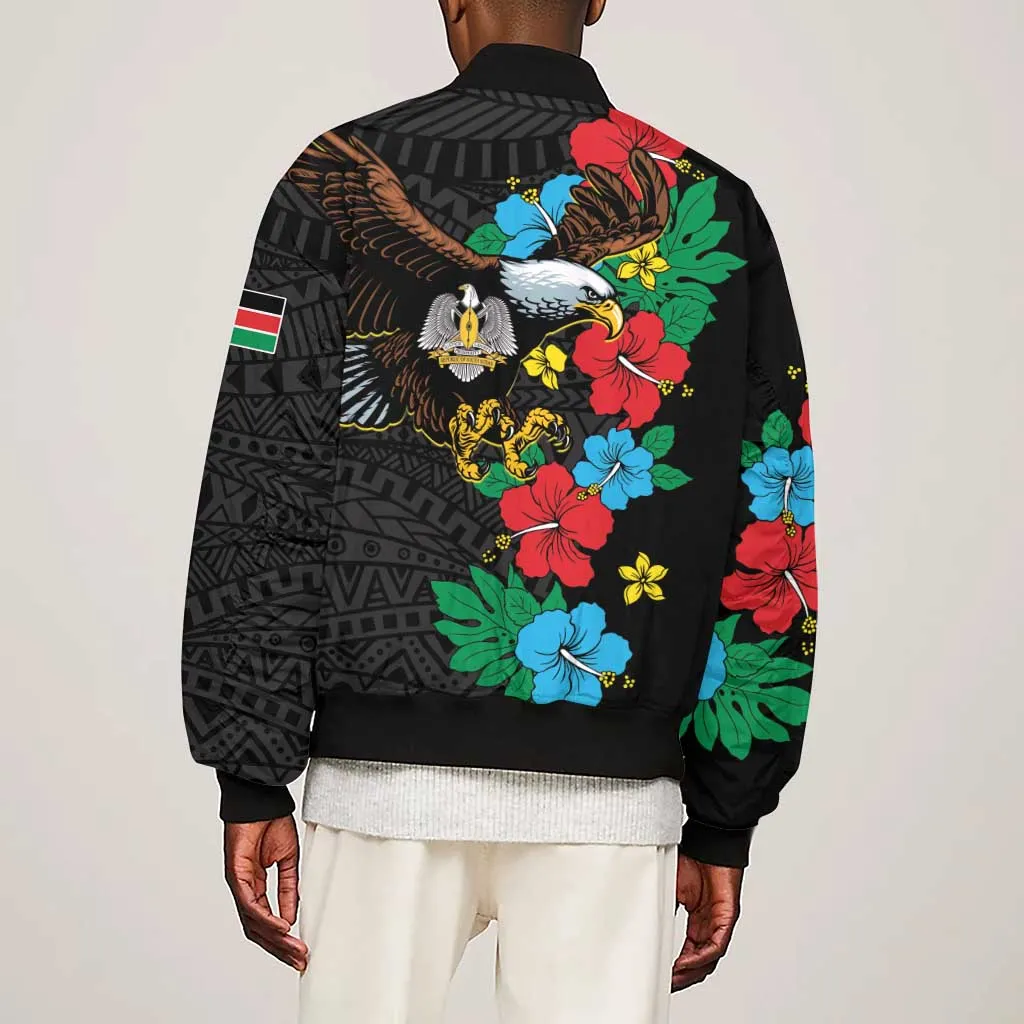 South Sudan Sleeve Zip Bomber Jacket African Pattern Hibiscus Floral LT01
