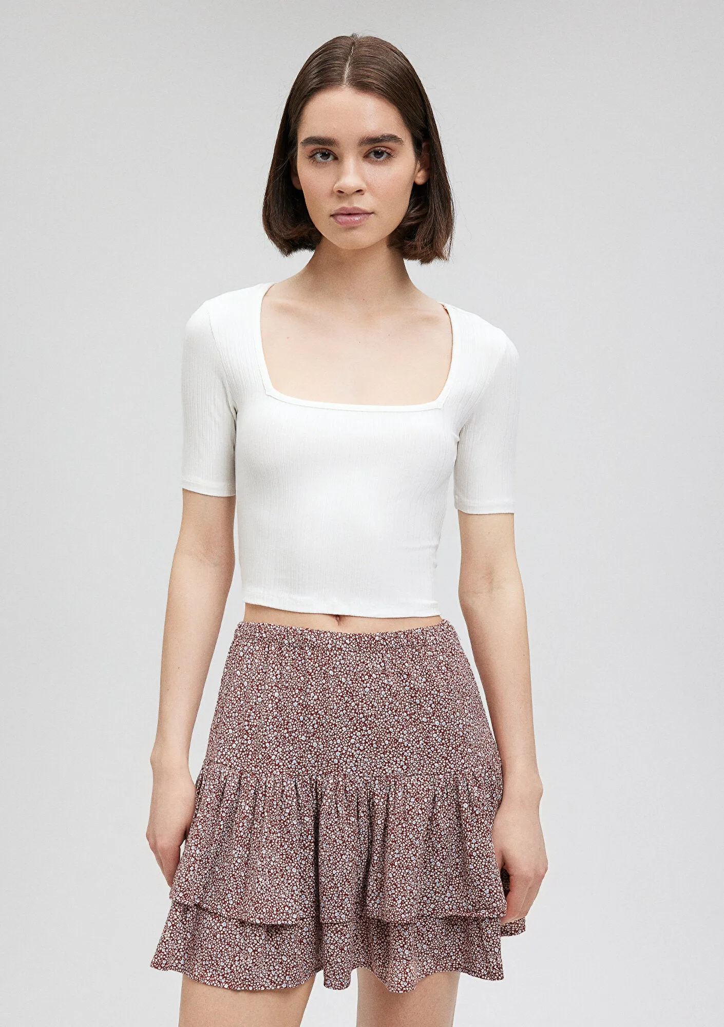 Square Neck Cropped White T-Shirt