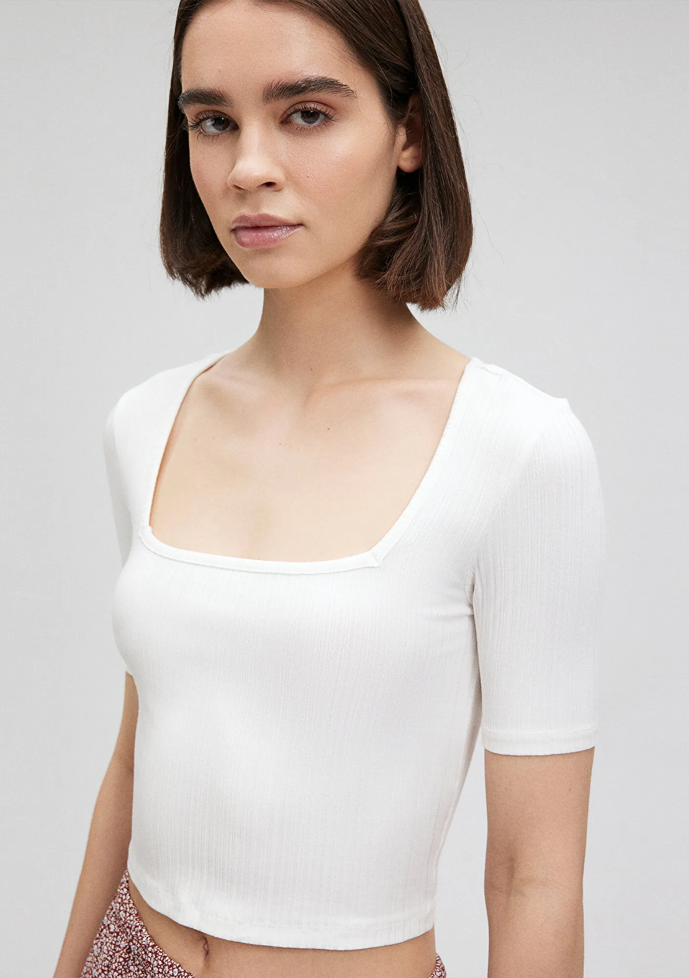 Square Neck Cropped White T-Shirt