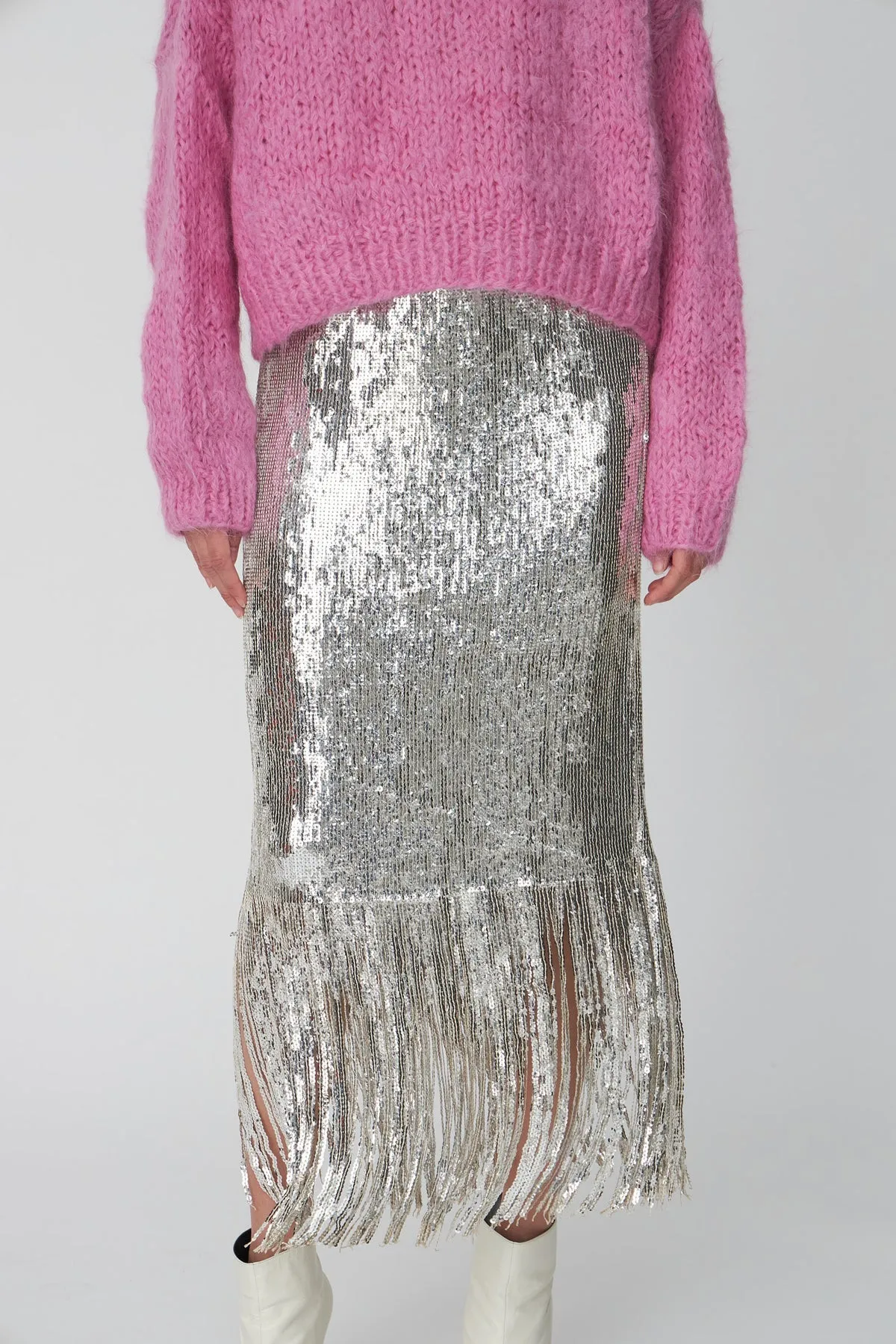 Stella Nova Sequins Fringes Skirt - Silver