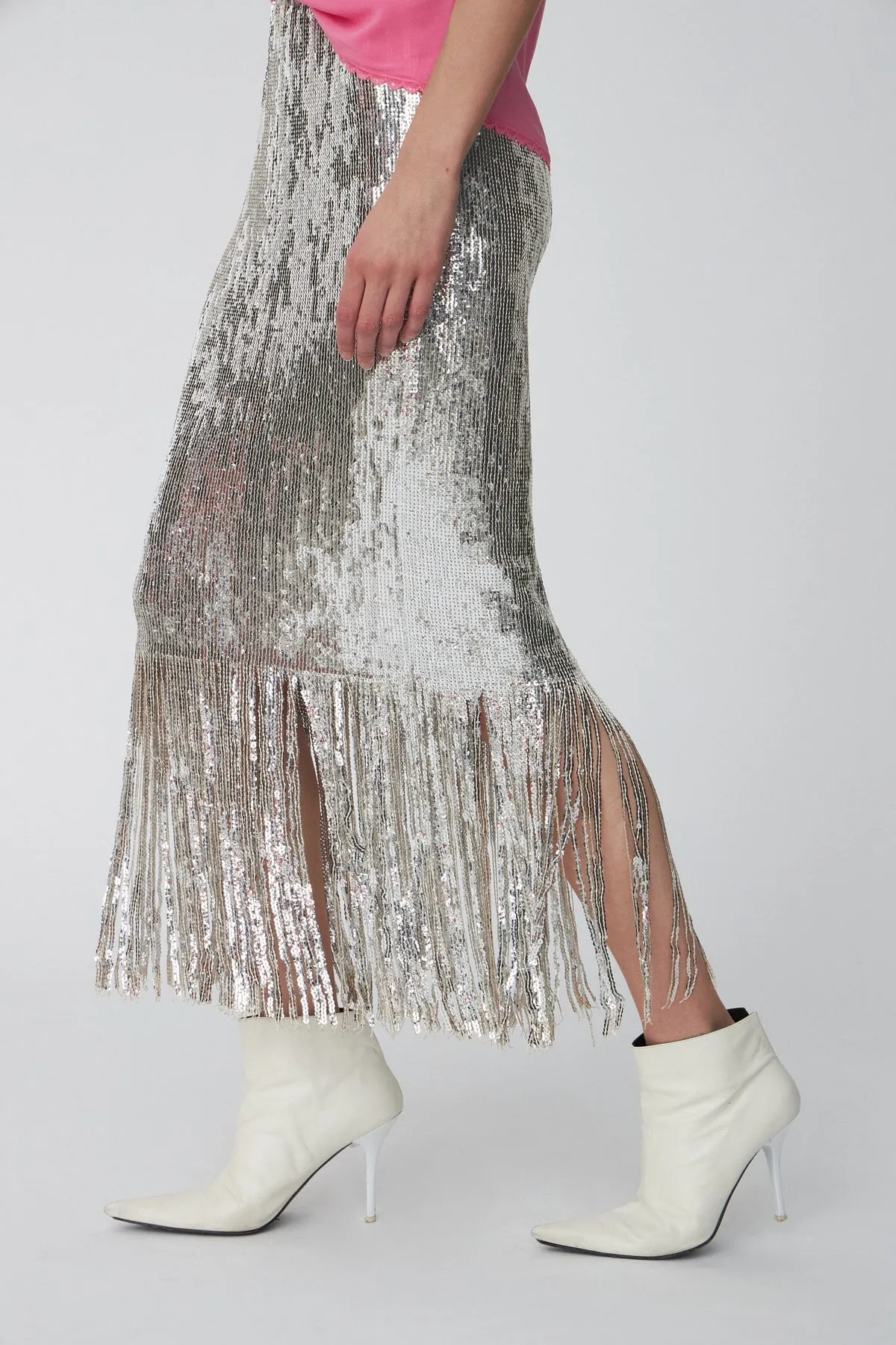 Stella Nova Sequins Fringes Skirt - Silver