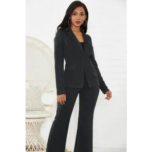 Stylish Lapel Collar Long Sleeve Blazer and Pants Set for Romantics