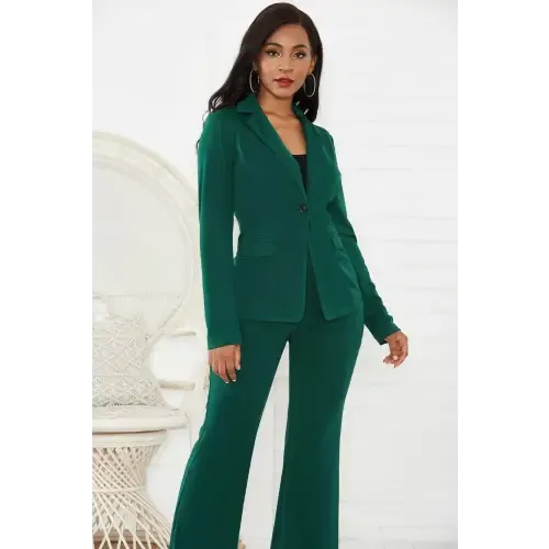 Stylish Lapel Collar Long Sleeve Blazer and Pants Set for Romantics