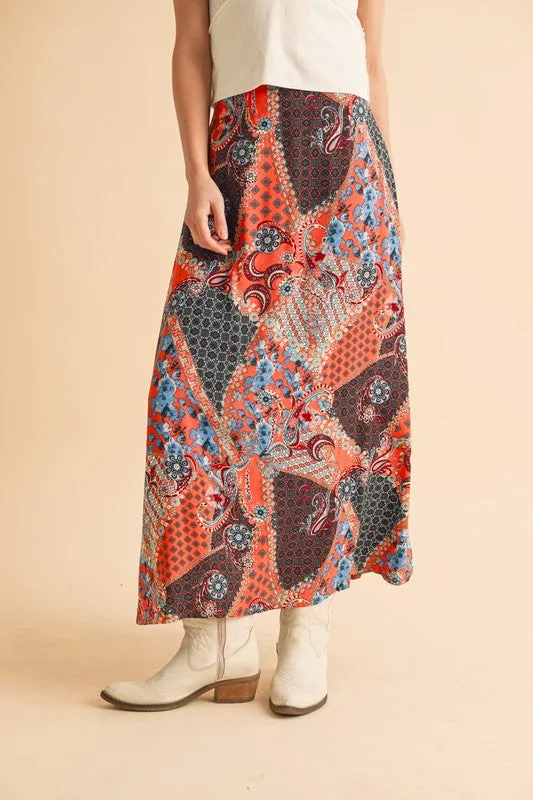 Stylish Printed Maxi Skirt: Elevate Your Wardrobe with Bold Patterns in Orange/Black
