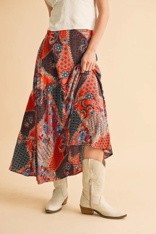 Stylish Printed Maxi Skirt: Elevate Your Wardrobe with Bold Patterns in Orange/Black