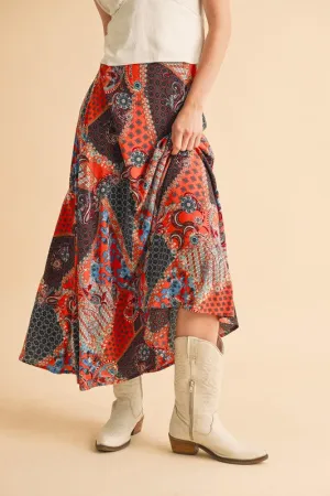Stylish Printed Maxi Skirt: Elevate Your Wardrobe with Bold Patterns in Orange/Black