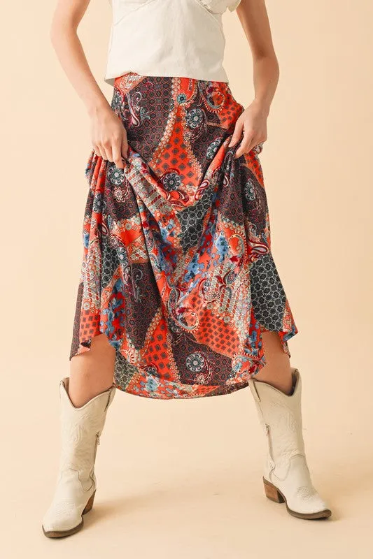 Stylish Printed Maxi Skirt: Elevate Your Wardrobe with Bold Patterns in Orange/Black