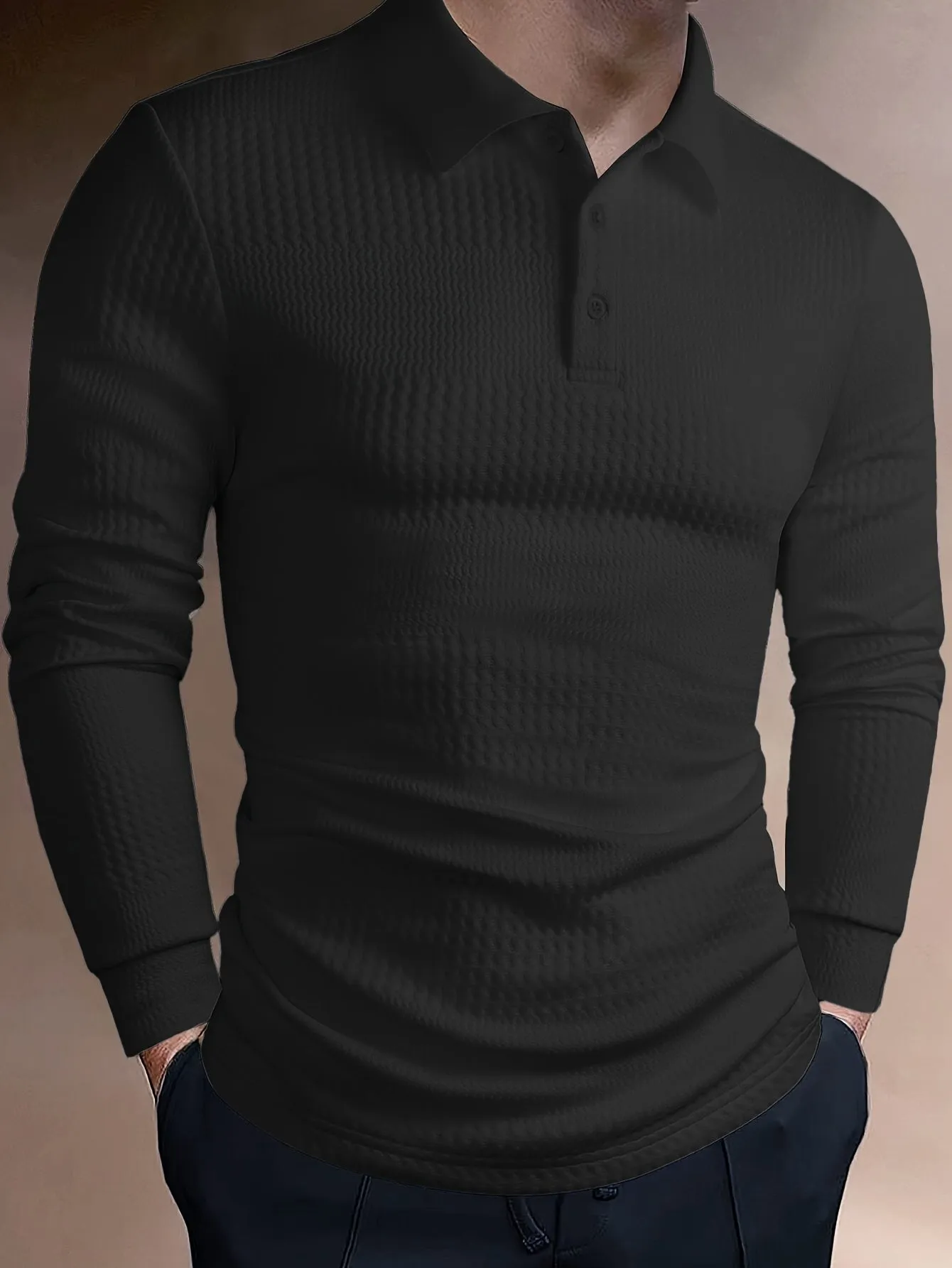 Stylish Solid Jacquard Men's T-Shirt with Collar