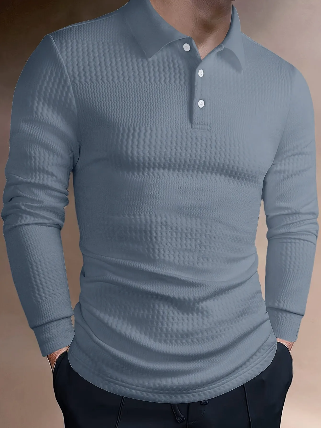 Stylish Solid Jacquard Men's T-Shirt with Collar