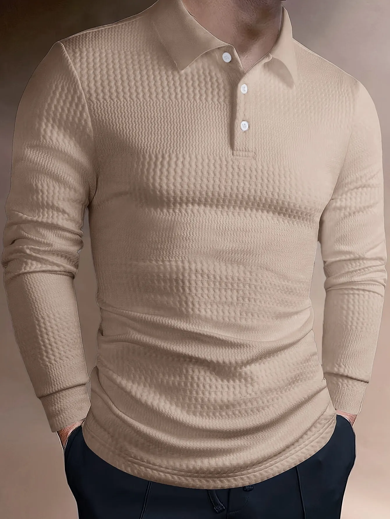 Stylish Solid Jacquard Men's T-Shirt with Collar