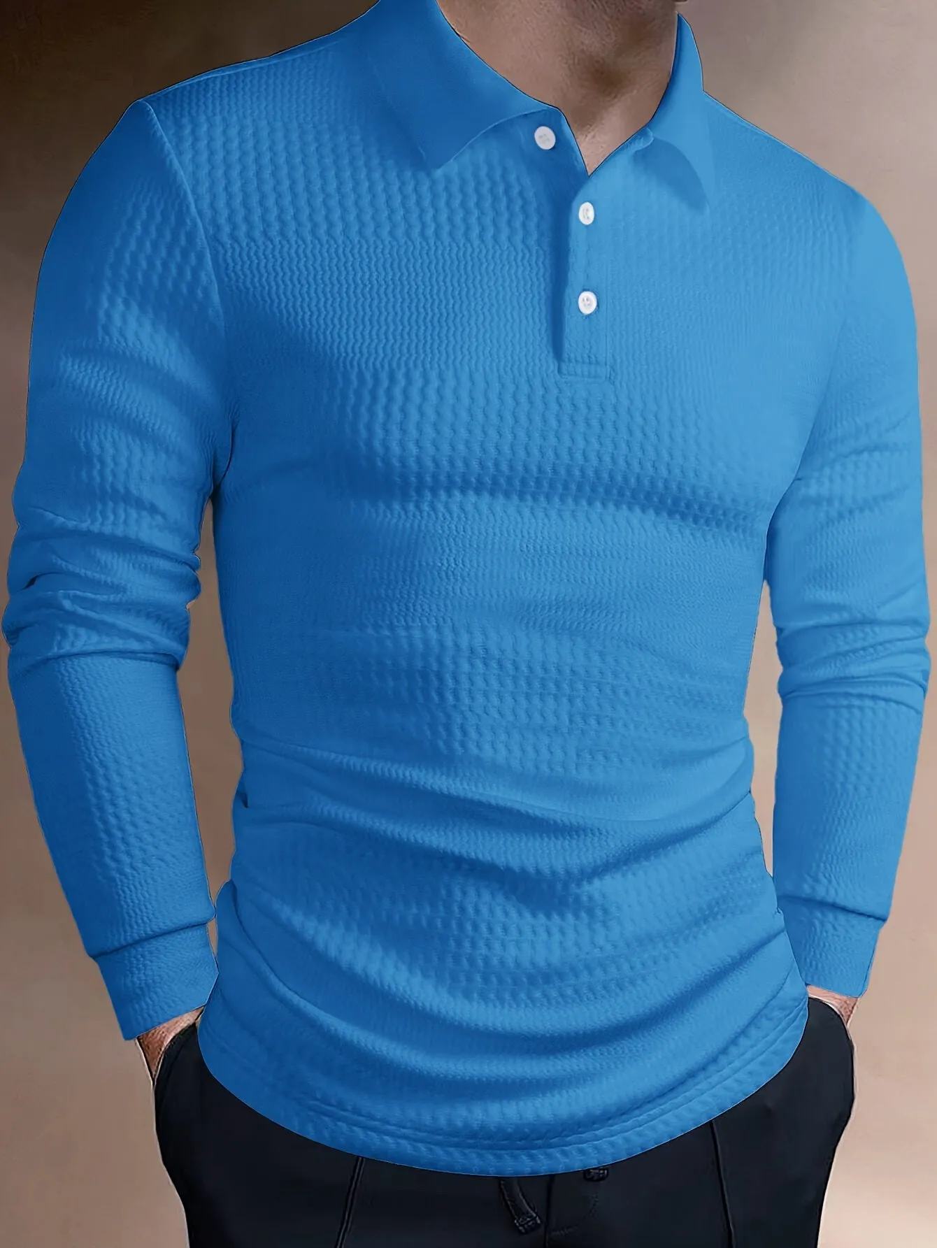 Stylish Solid Jacquard Men's T-Shirt with Collar