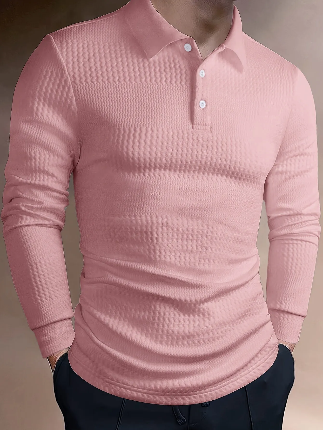 Stylish Solid Jacquard Men's T-Shirt with Collar