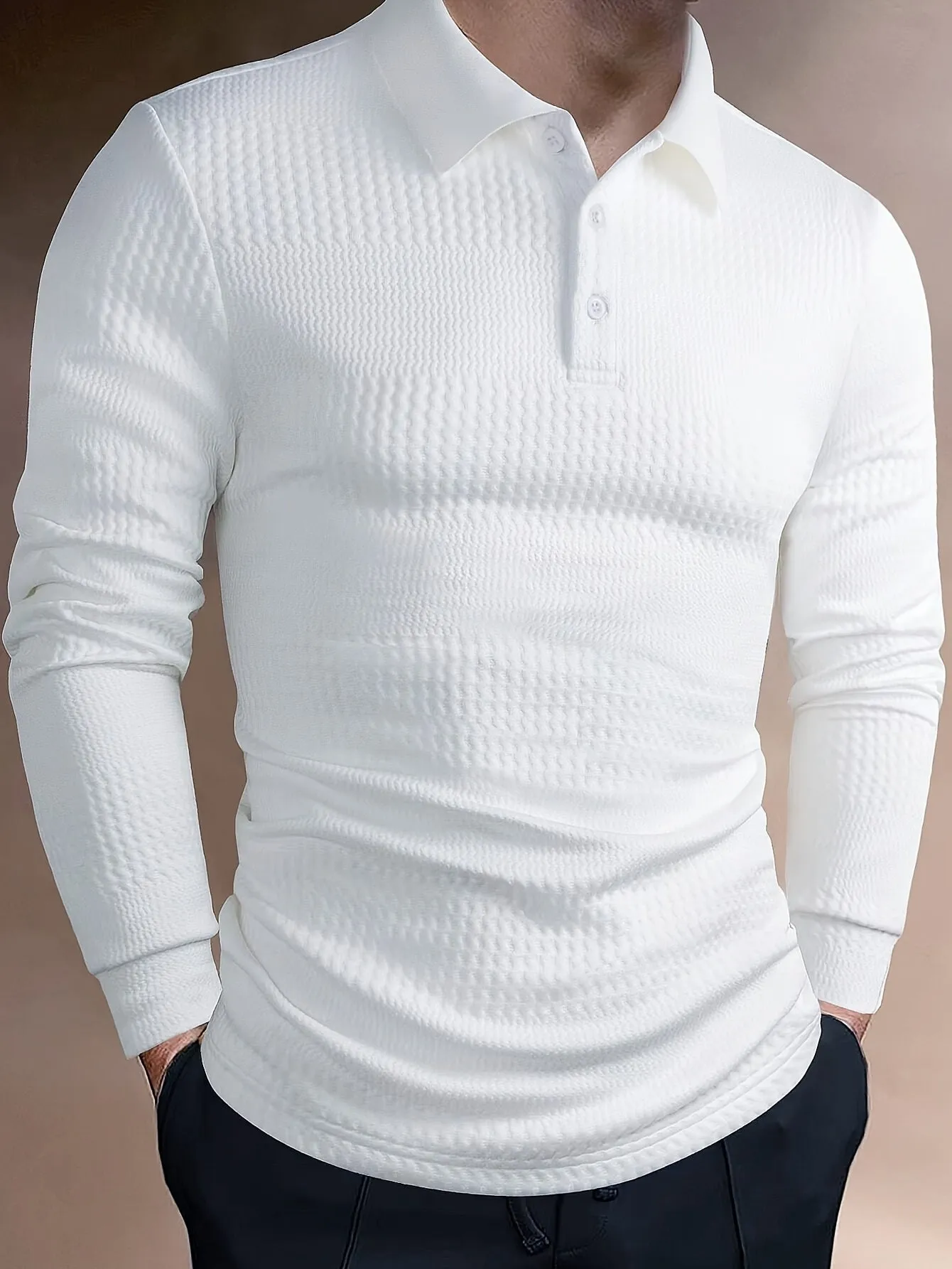 Stylish Solid Jacquard Men's T-Shirt with Collar