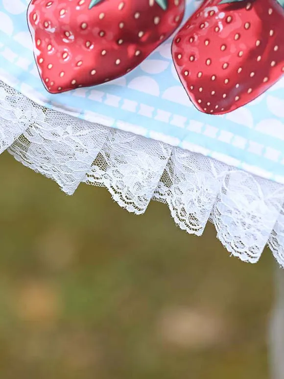 Sweet Lolita Overskirt Strawberry Pattern Light Sky Blue Lace Lolita Skirts