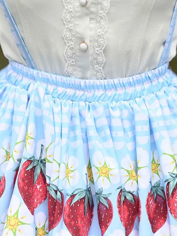 Sweet Lolita Overskirt Strawberry Pattern Light Sky Blue Lace Lolita Skirts