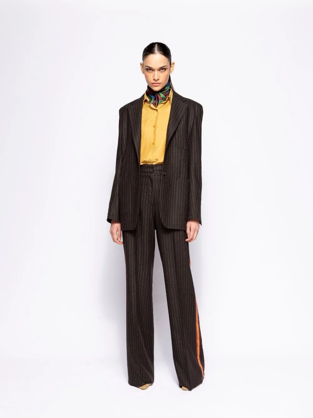 Tansy Coffee Bean Striped Blazer with Internal Detail