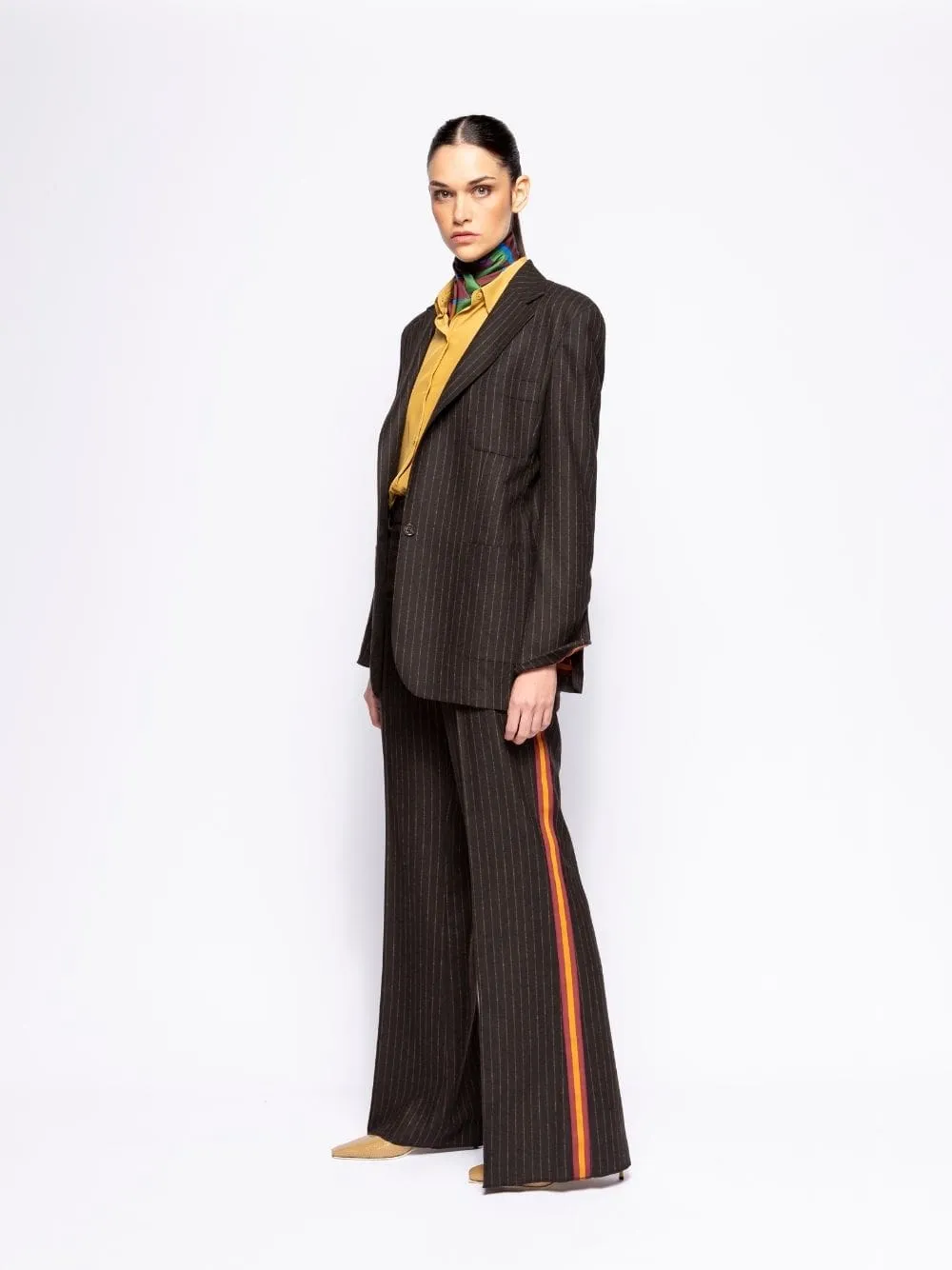 Tansy Coffee Bean Striped Blazer with Internal Detail