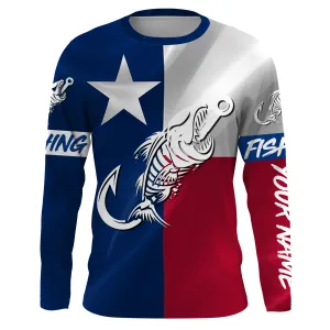 Texas flag fishing Fish hook fish skull Custom fishing Long sleeve, Long Sleeve Hooded NPQ774