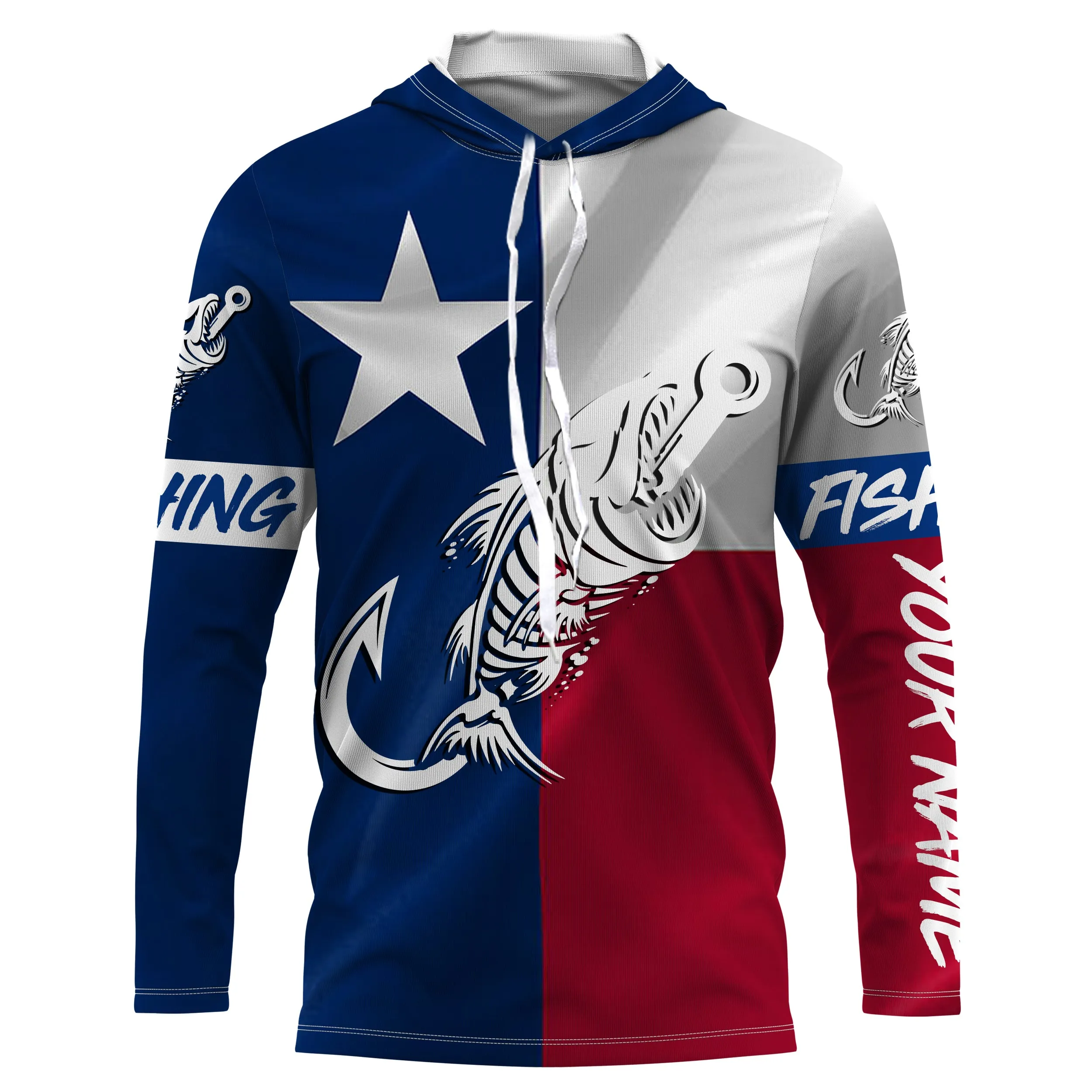 Texas flag fishing Fish hook fish skull Custom fishing Long sleeve, Long Sleeve Hooded NPQ774
