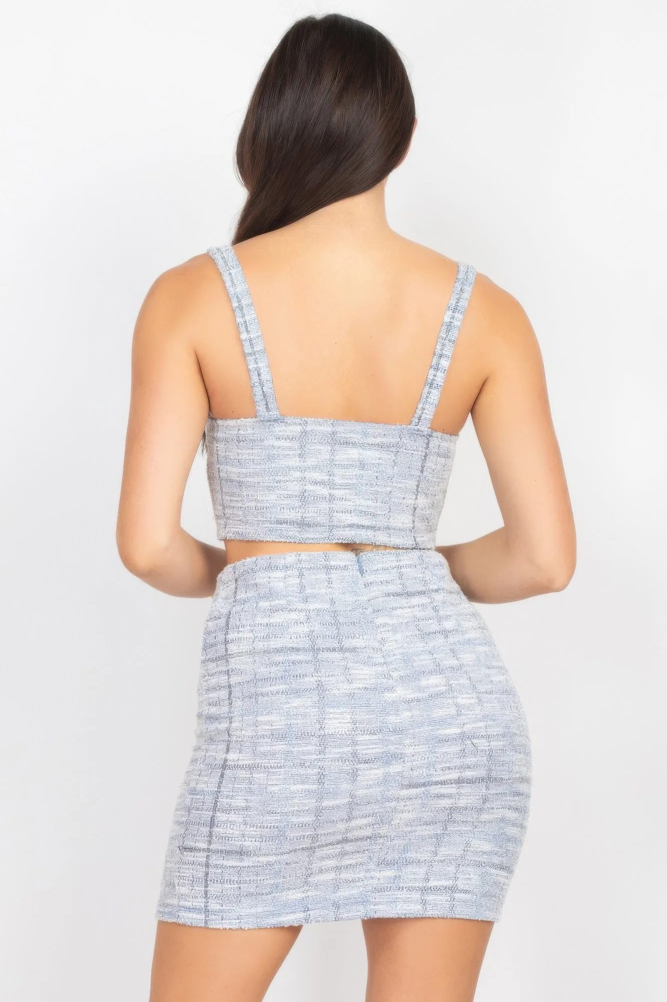 Textured Crop Top With Jacket & Skirts Set