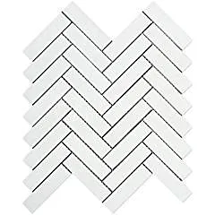 Thassos White Greek Marble 1 X 4 Herringbone Mosaic Tile, Polished