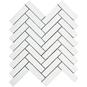 Thassos White Greek Marble 1 X 4 Herringbone Mosaic Tile, Polished