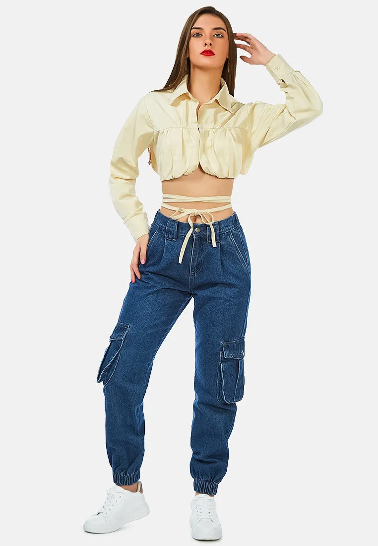 Tie Up Detail Cropped Shirt By Ruw