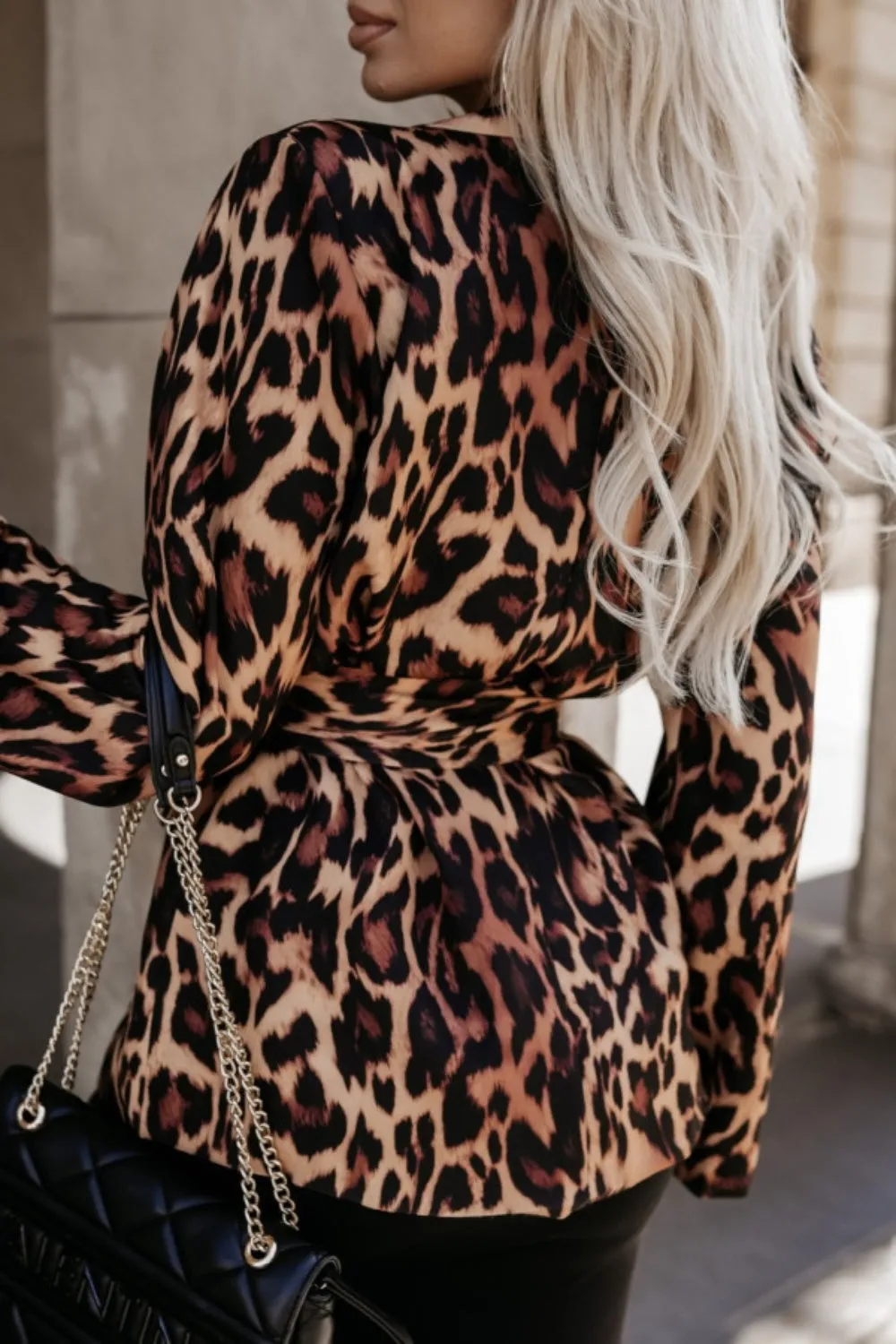 Tied Printed Collared Neck Long Sleeve Jacket S-2XL