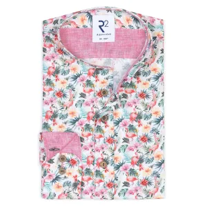 Tropical print linen blend shirt