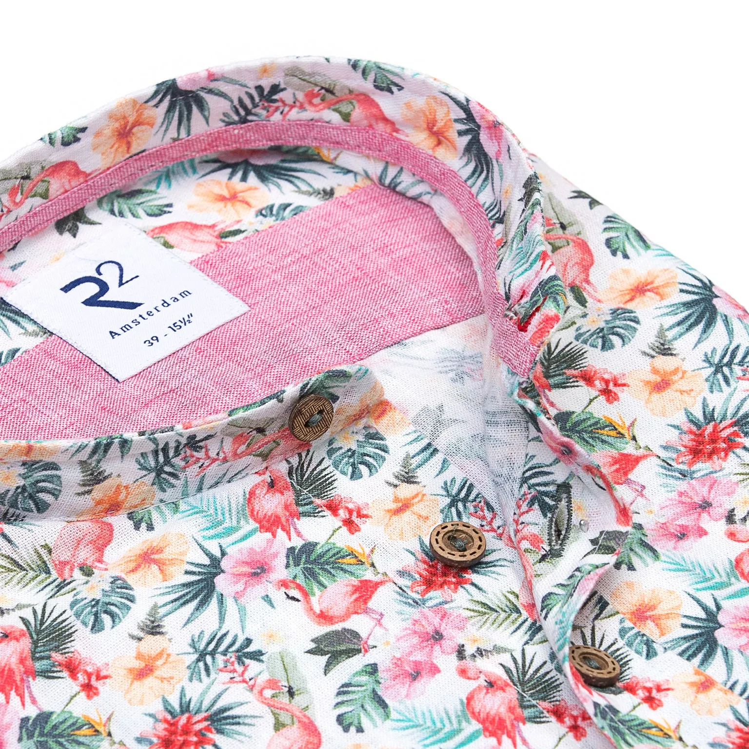 Tropical print linen blend shirt