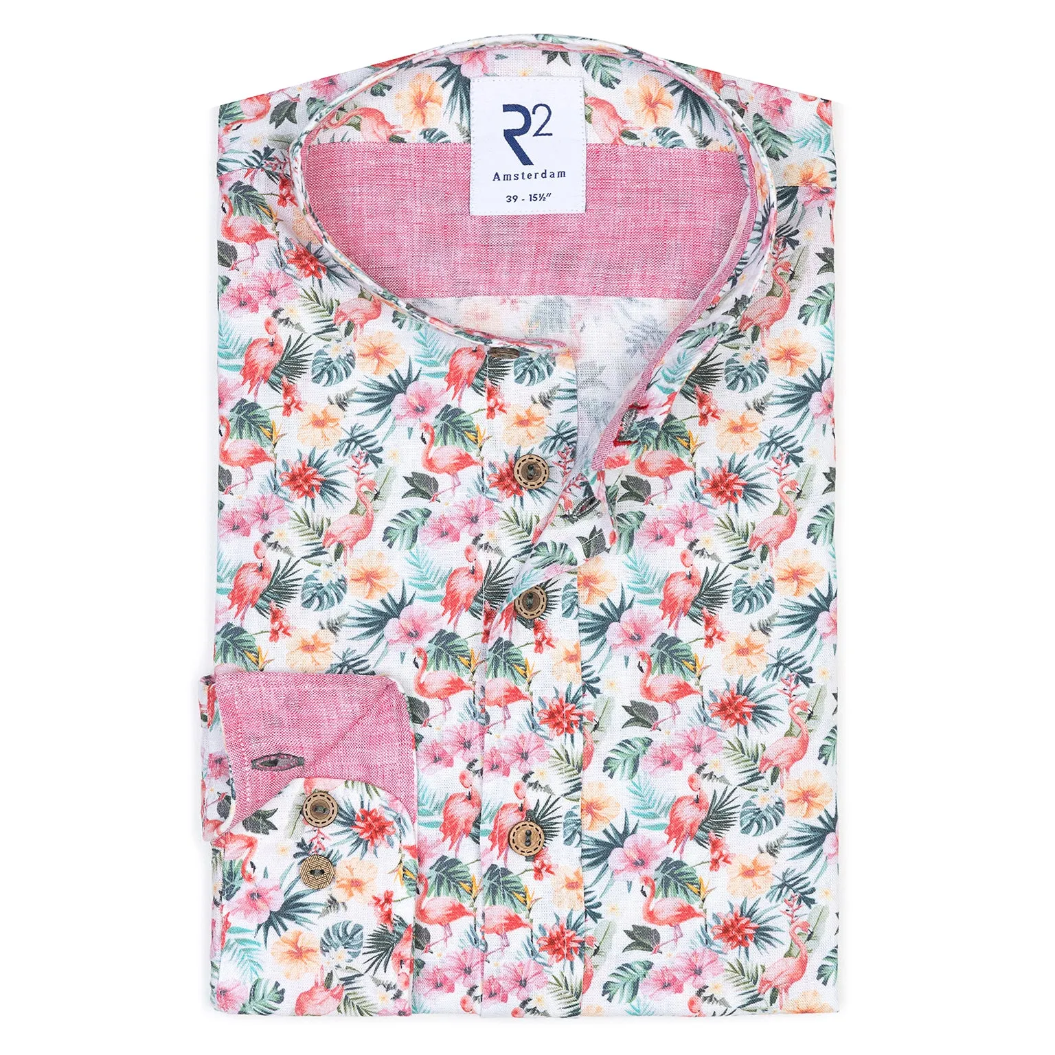 Tropical print linen blend shirt