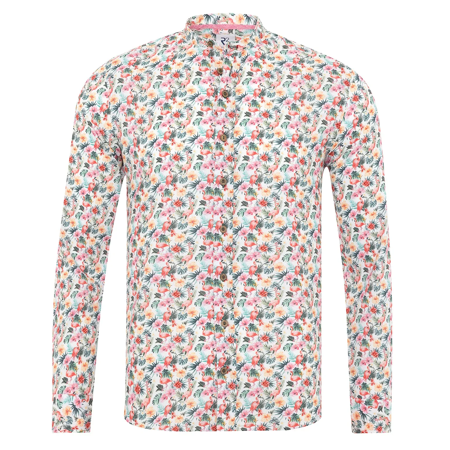 Tropical print linen blend shirt