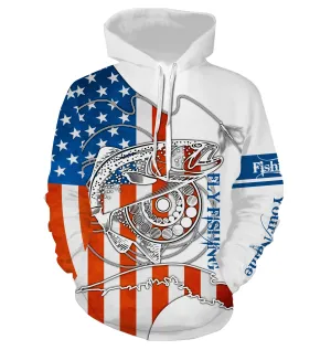 Trouts fly fishing American flag patriotic Custom name fishing jerseys  | Hoodie - NPQ810