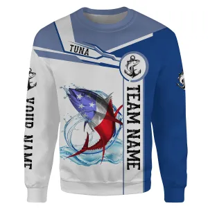 Tuna Fishing American Flag Custom name and team name tournament Sweatshirt, personalized fishing gift NPQ357