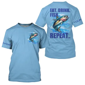 Tuna Fishing Custom sun protection Performance Fishing T-shirts Eat Drink Fish Repeat | Blue NQS6611