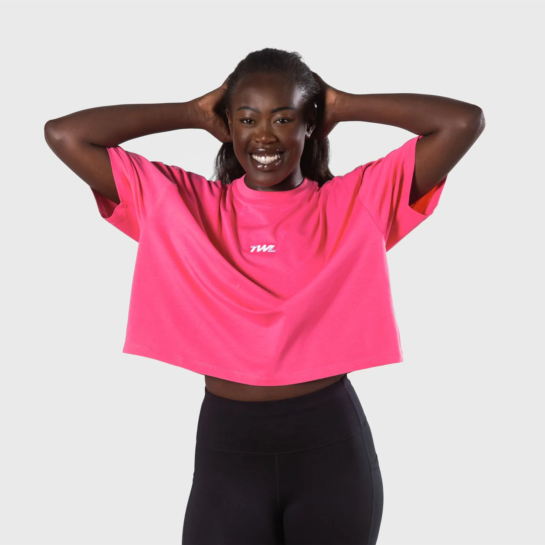 TWL - WOMEN'S OVERSIZED CROPPED T-SHIRT - FLAMINGO/WHITE