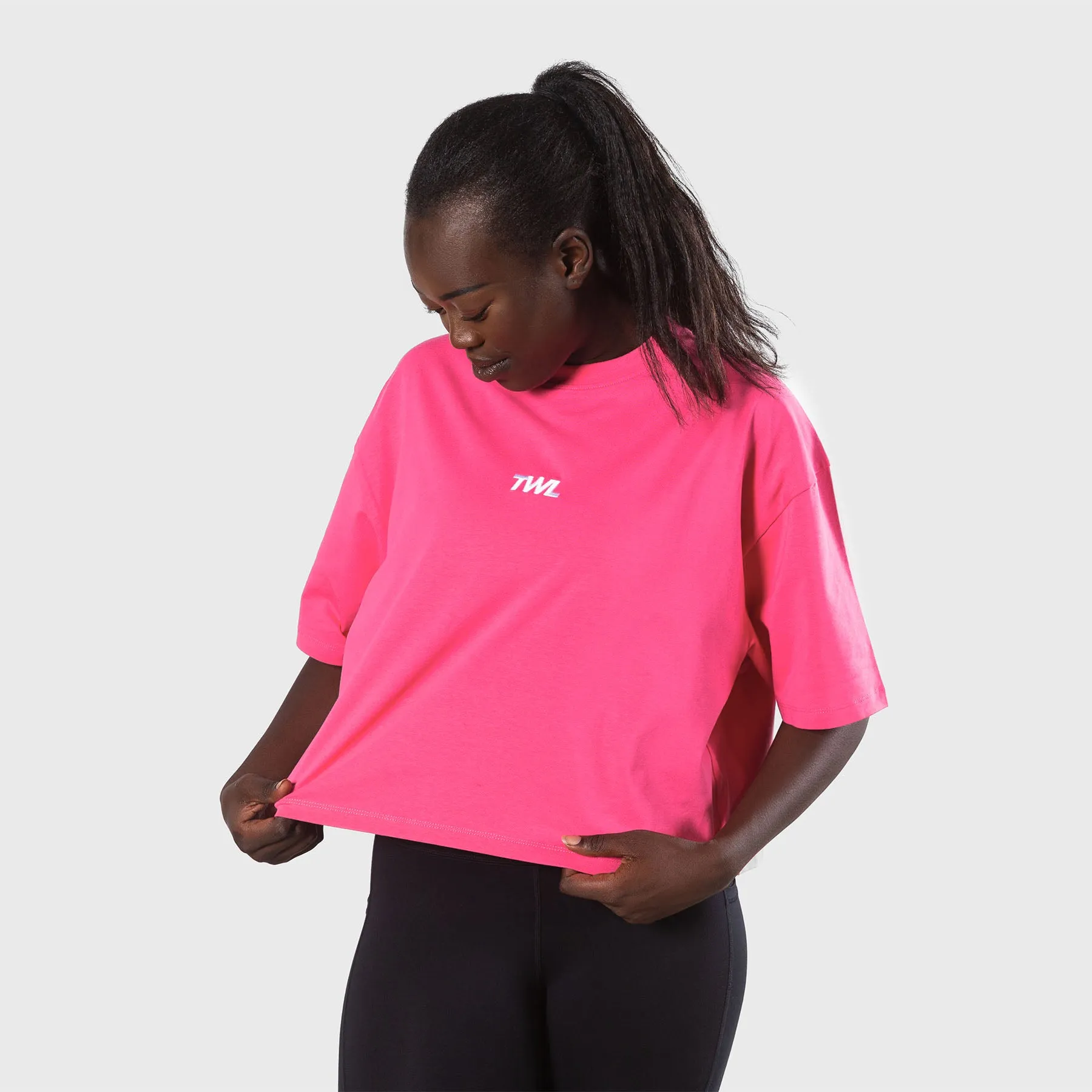 TWL - WOMEN'S OVERSIZED CROPPED T-SHIRT - FLAMINGO/WHITE