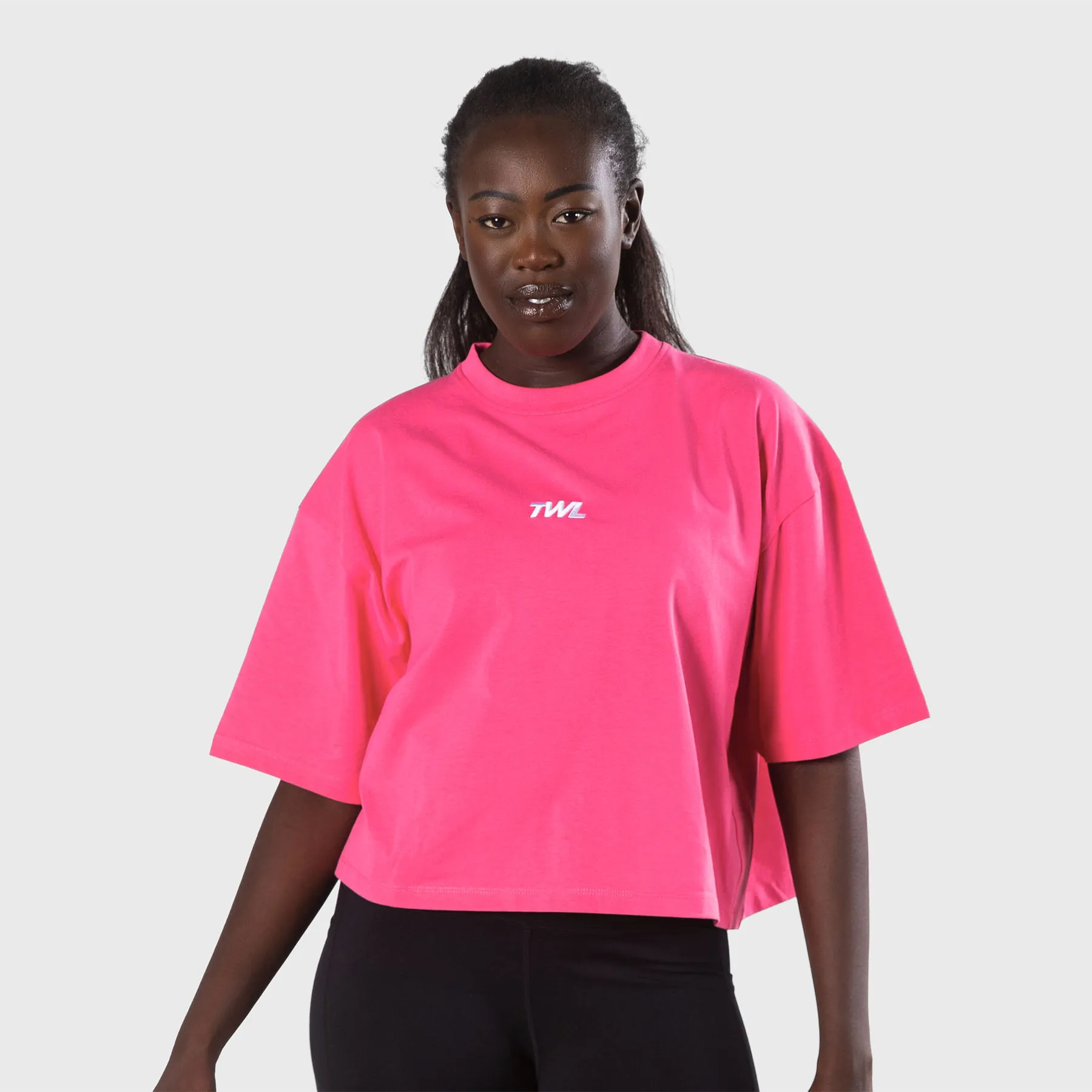 TWL - WOMEN'S OVERSIZED CROPPED T-SHIRT - FLAMINGO/WHITE