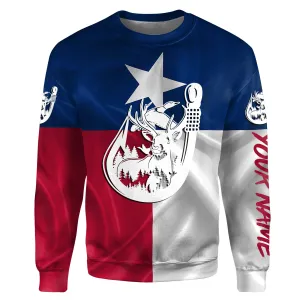 TX Texas Fishing Hunting Flag deer duck Fish hook Custom name fishing jerseys | Sweatshirt - NPQ753