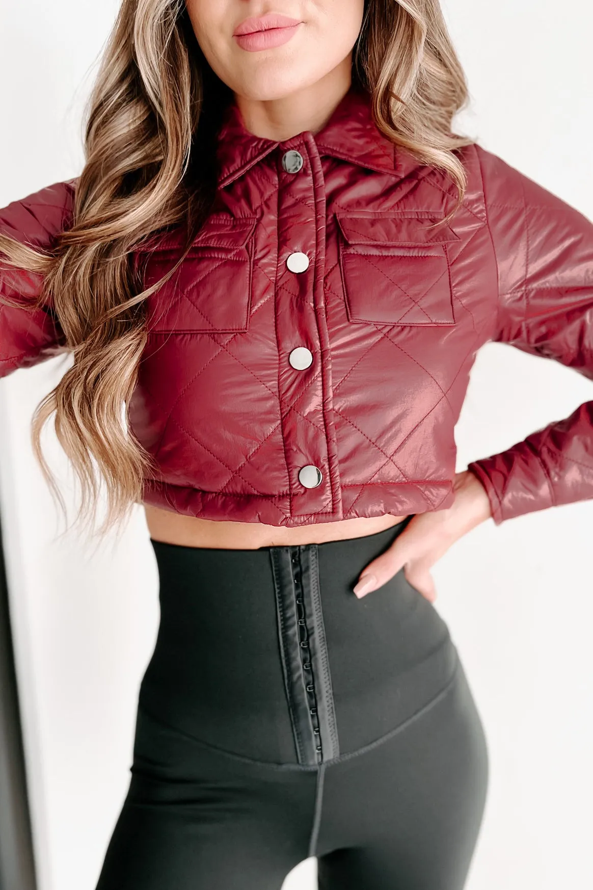 Uplift The Feeling Quilted Cropped Jacket (Burgundy)