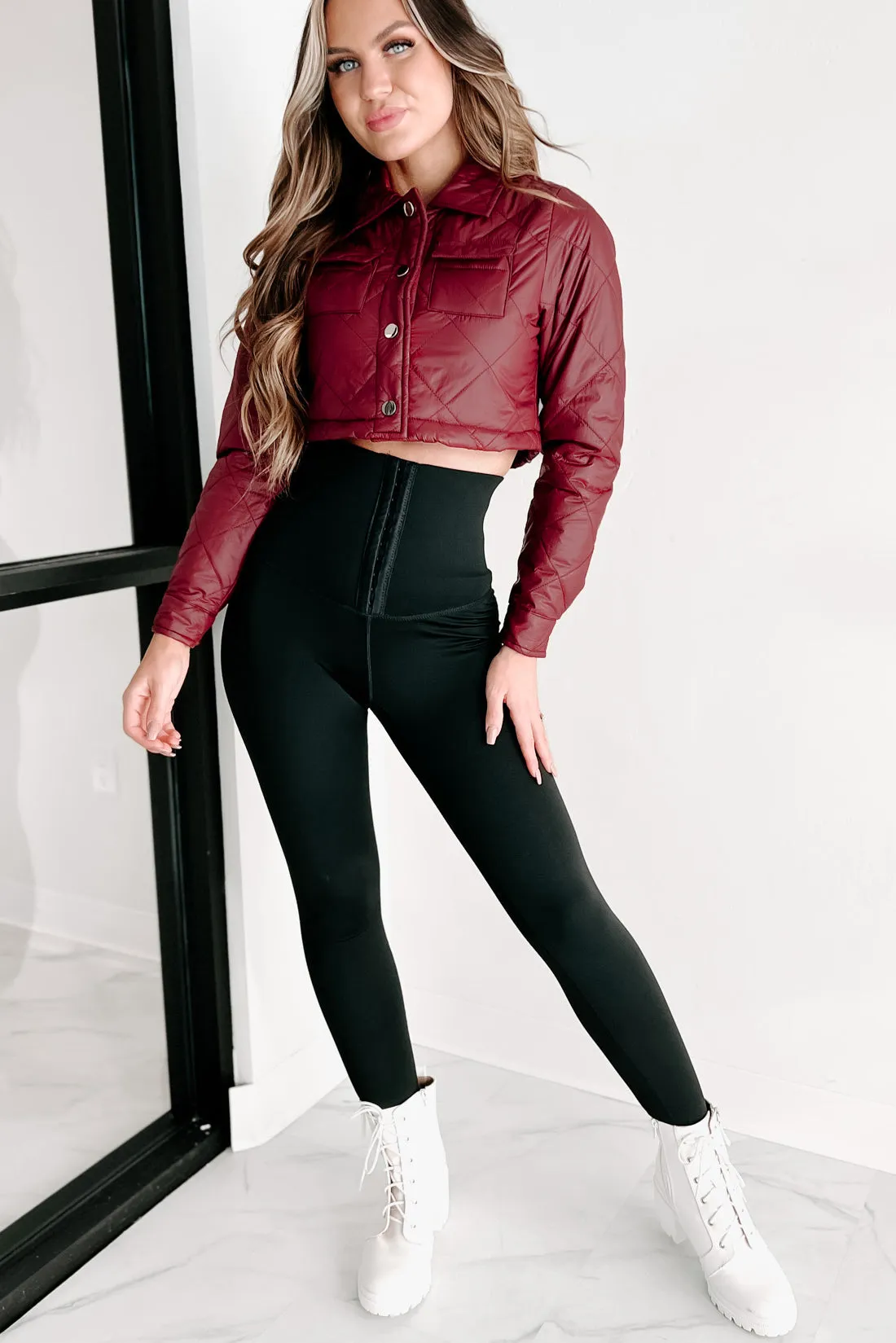 Uplift The Feeling Quilted Cropped Jacket (Burgundy)