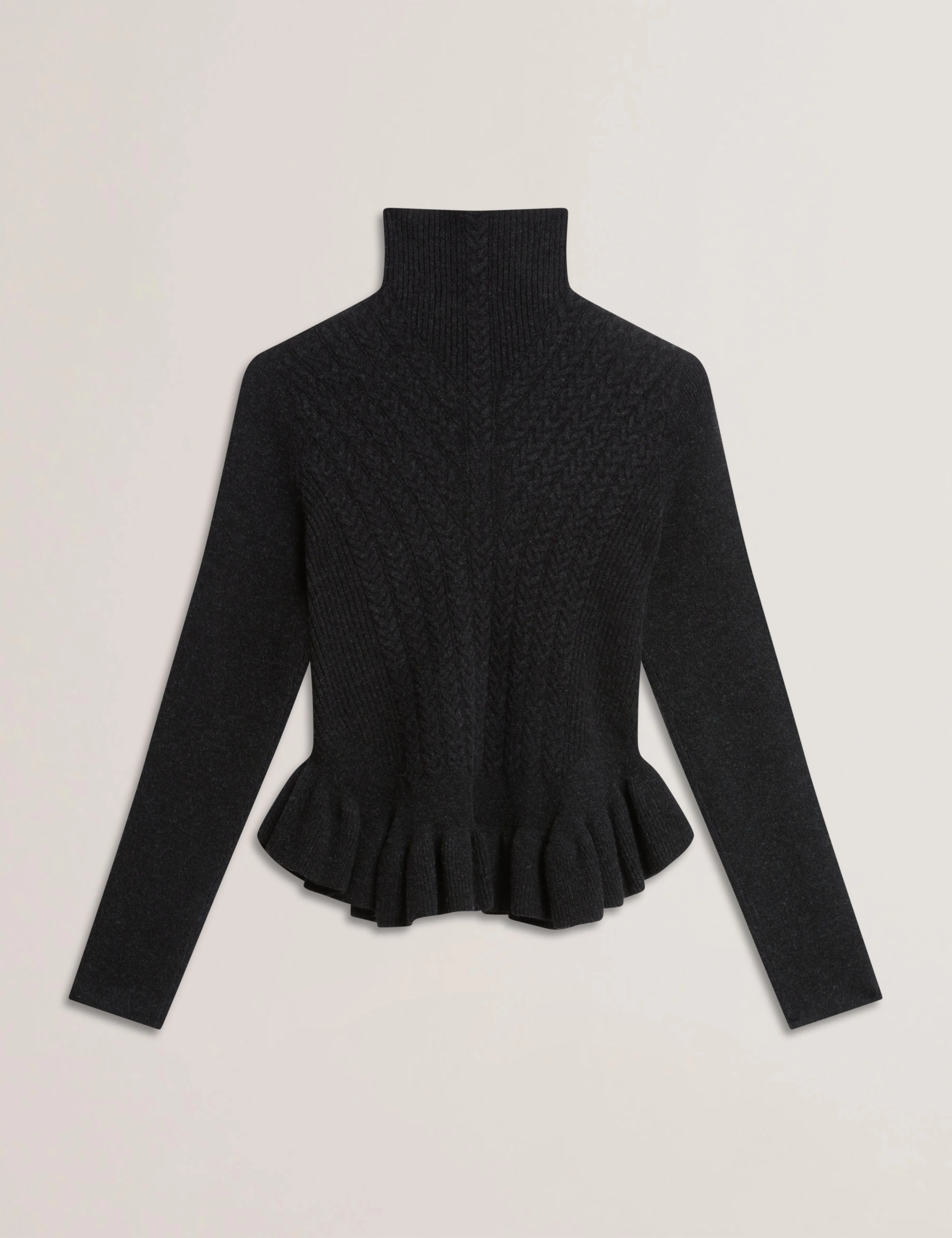 Violha Cropped Peplum Cable Knit Sweater Dk-Grey