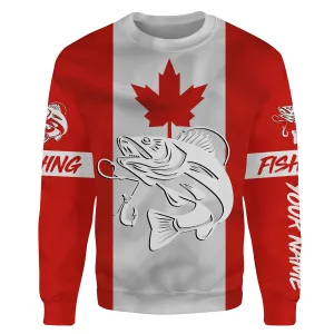 Walleye Fishing 3D Canadian Flag Patriotic Custom Sweatshirt, personalized fishing shirt NPQ303