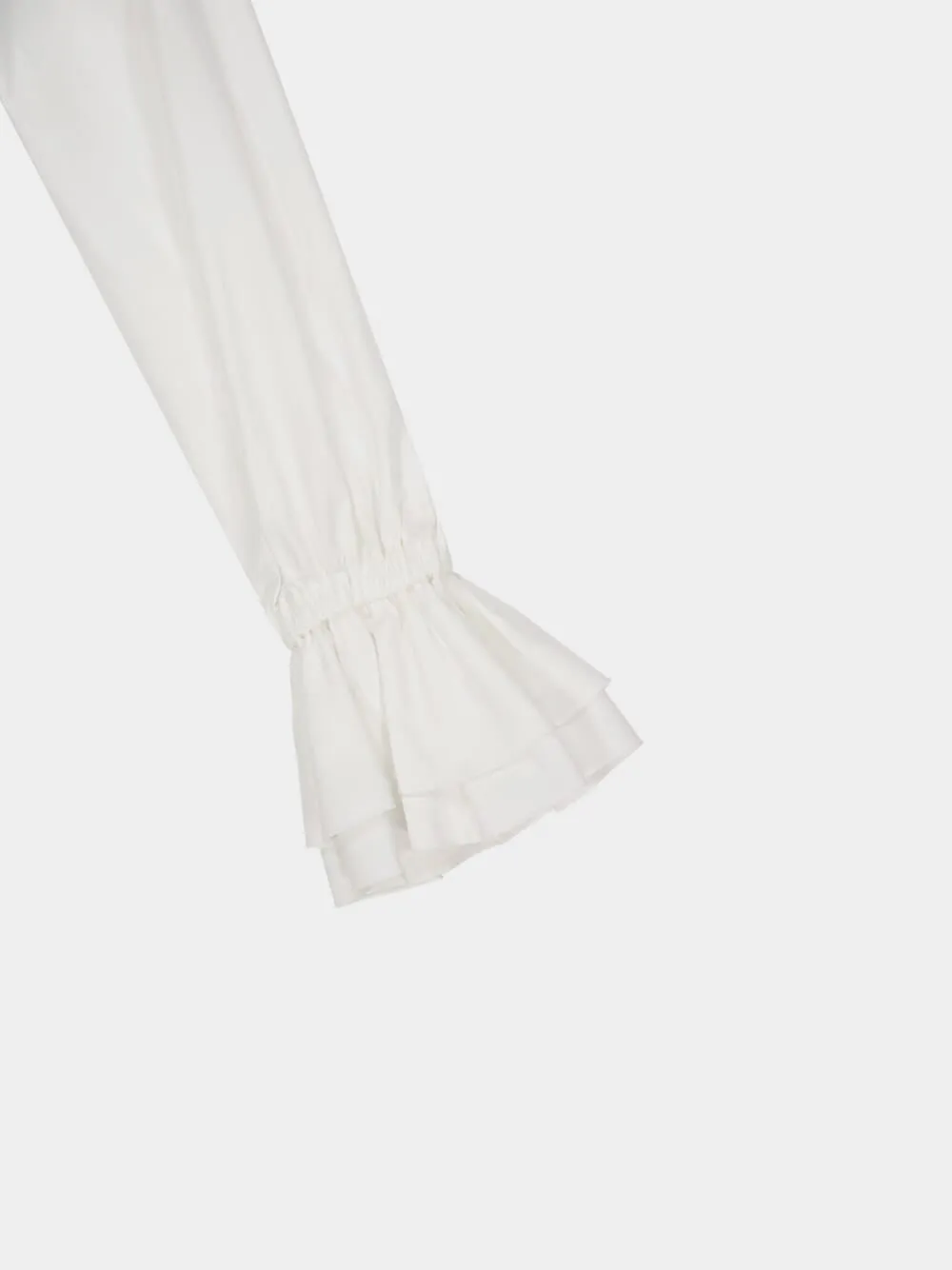 White Cropped Ruffled Poplin Shirt